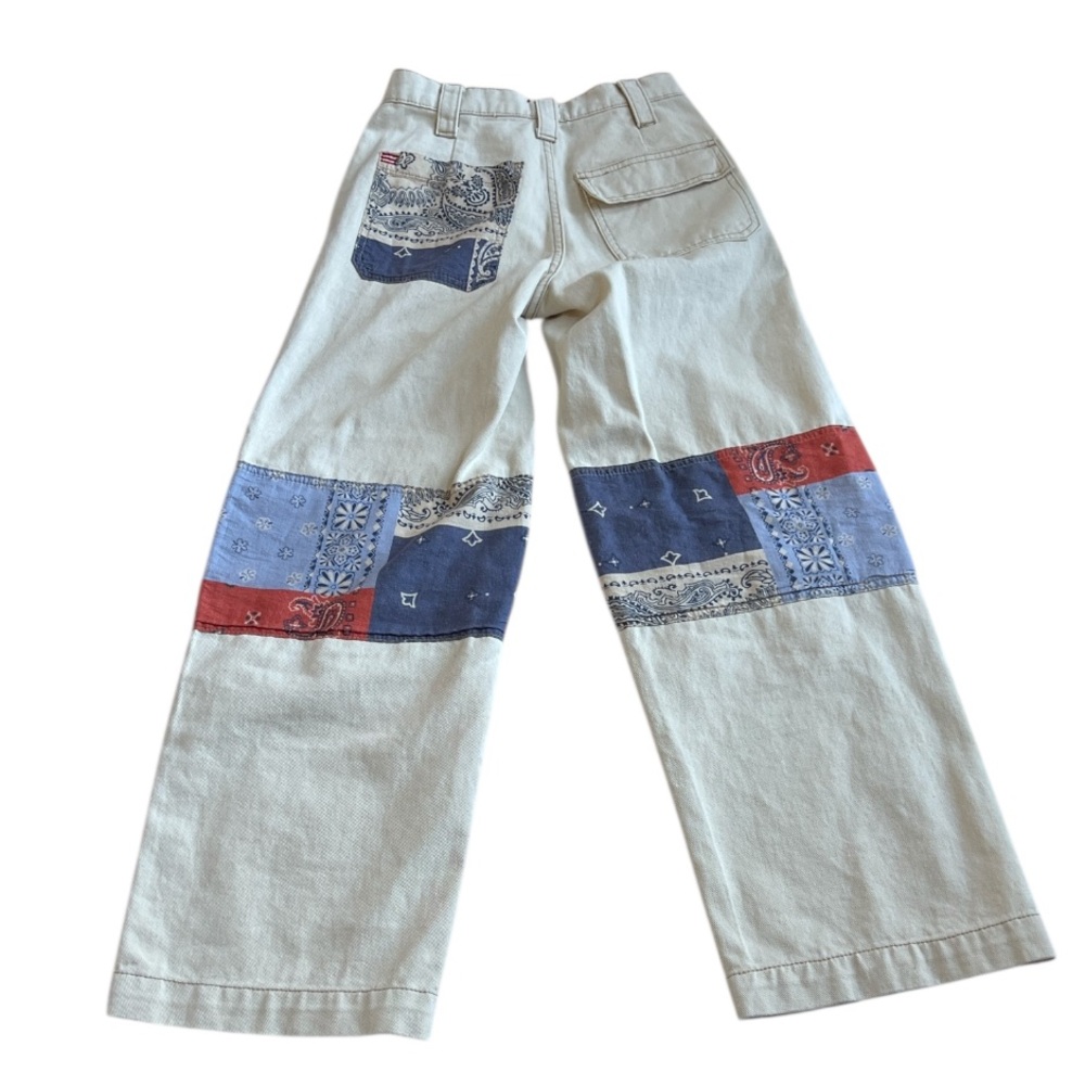 BDG Urban Outfitters Bandana Patchwork Jeans wide leg White Red Blue size 24 - Picture 2 of 12